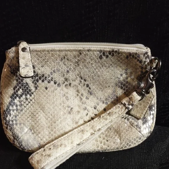 Coach Kristen Cream and Black Embossed Python Snakeskin Wristlet - Picture 3 of 10